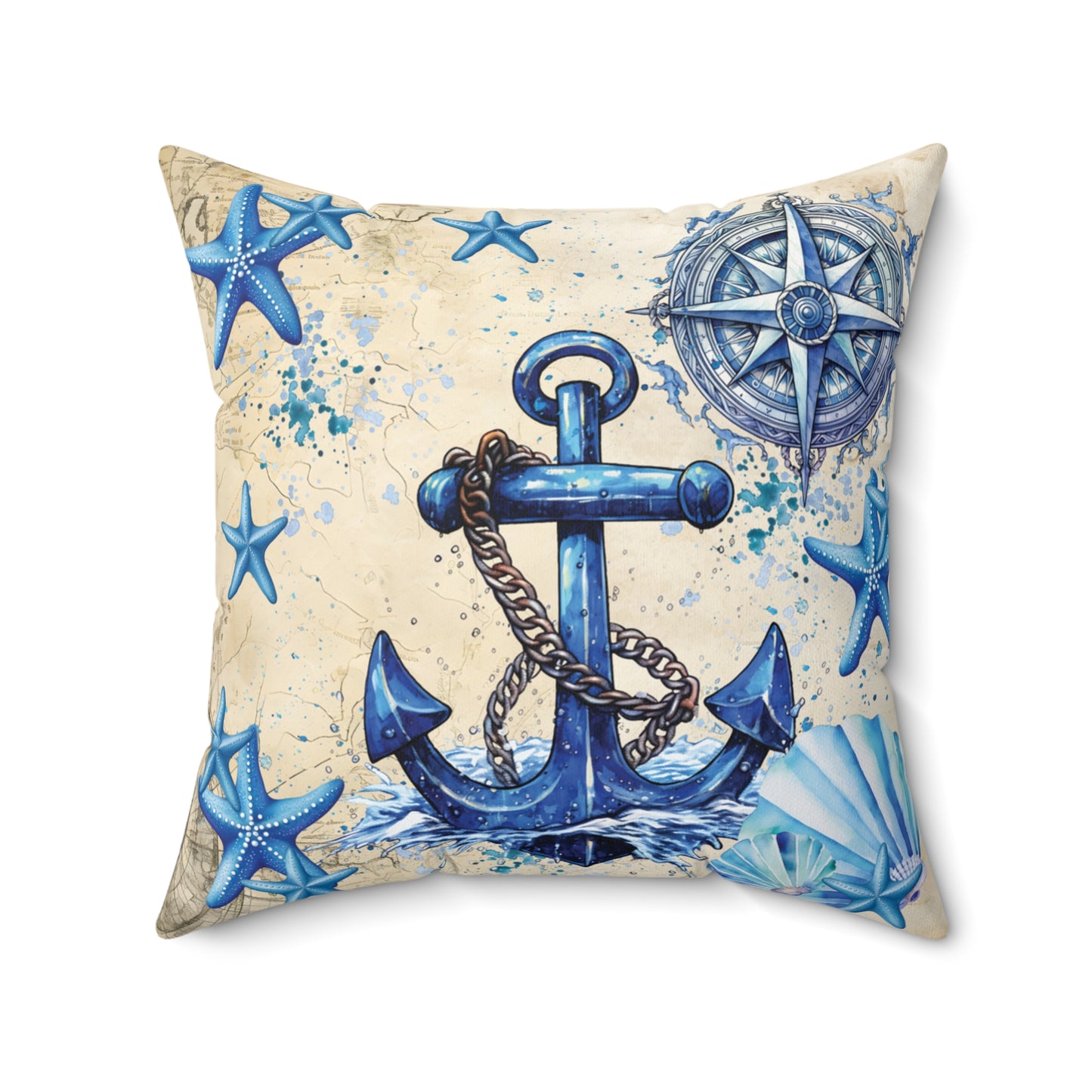 Nautical Polyester Square Cushion, Nautical cushion, Blue Ships Anchor