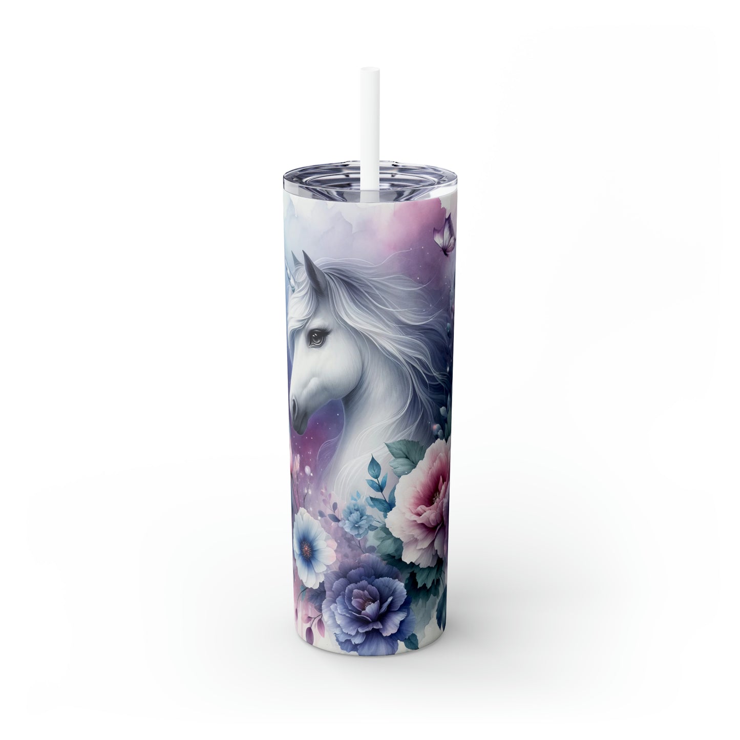 Skinny Tumbler with Straw, 20oz, Unicorn