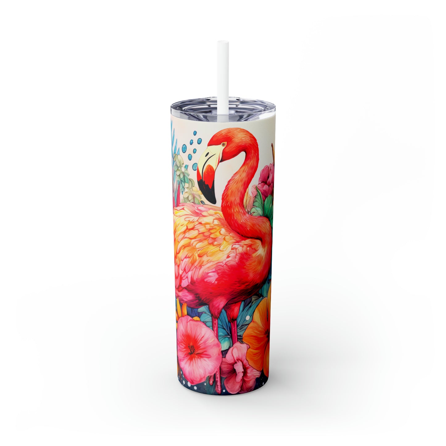 Skinny Tumbler with Straw, 20oz, Flamingo, awd-243