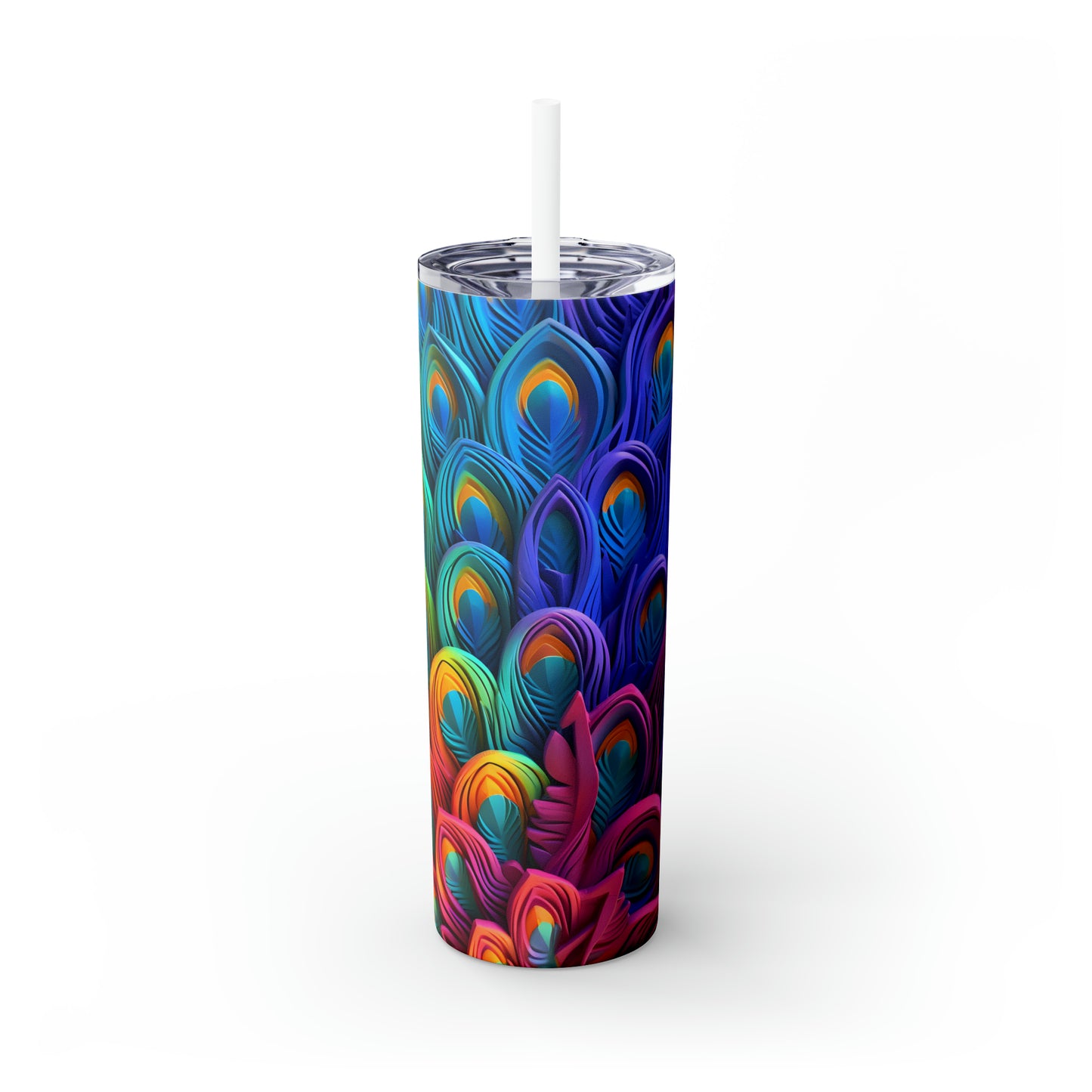 Skinny Tumbler with Straw, 20oz, Peacock