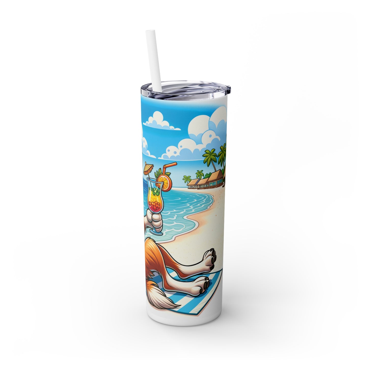 Skinny Tumbler with Straw, 20oz, Dog on Beach, English Setter, awd-1211