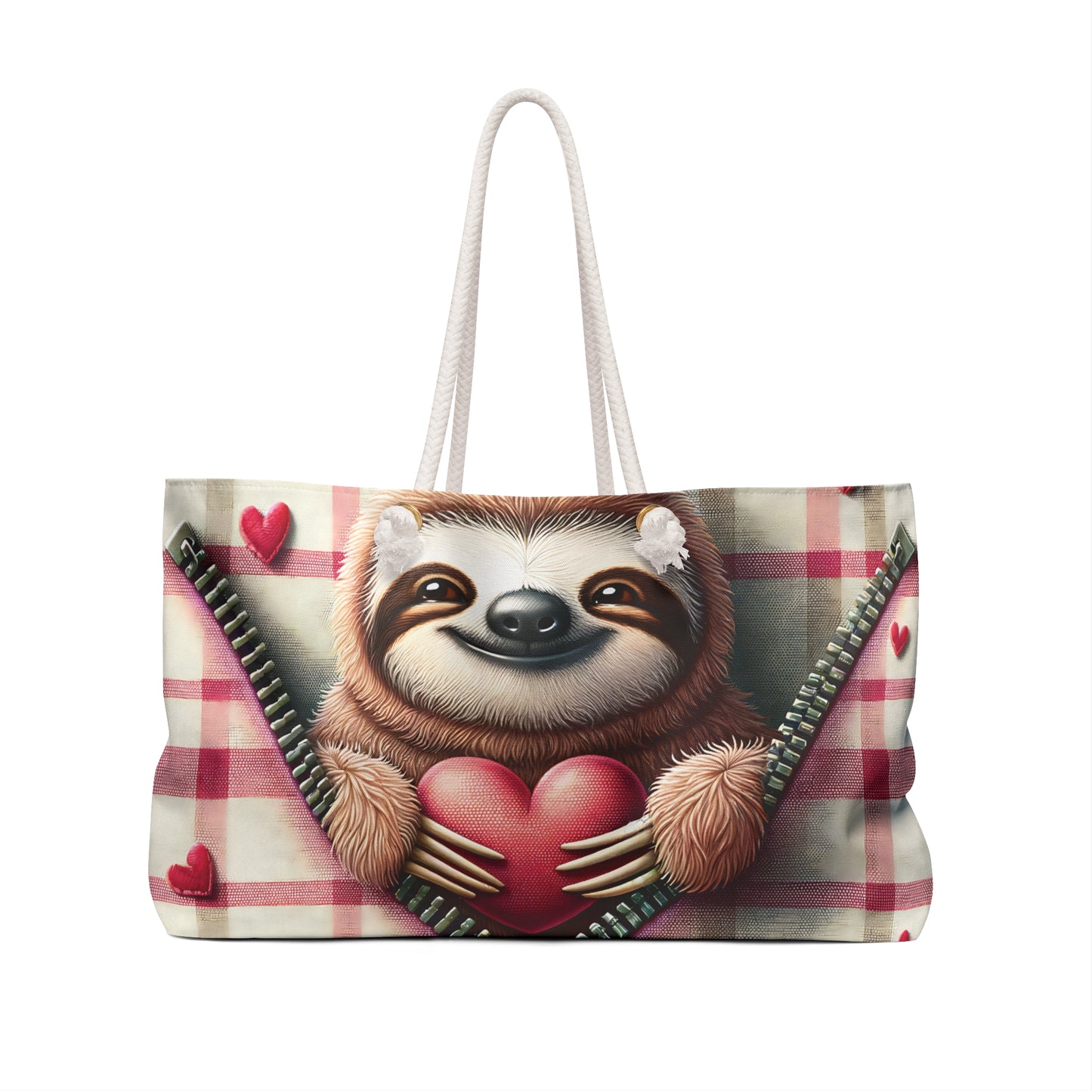 Personalised/Non-Personalised Weekender Bag, Cute Sloth, Zipper, Valentines Day, Large Weekender Bag, Beach Bag, Book Bag