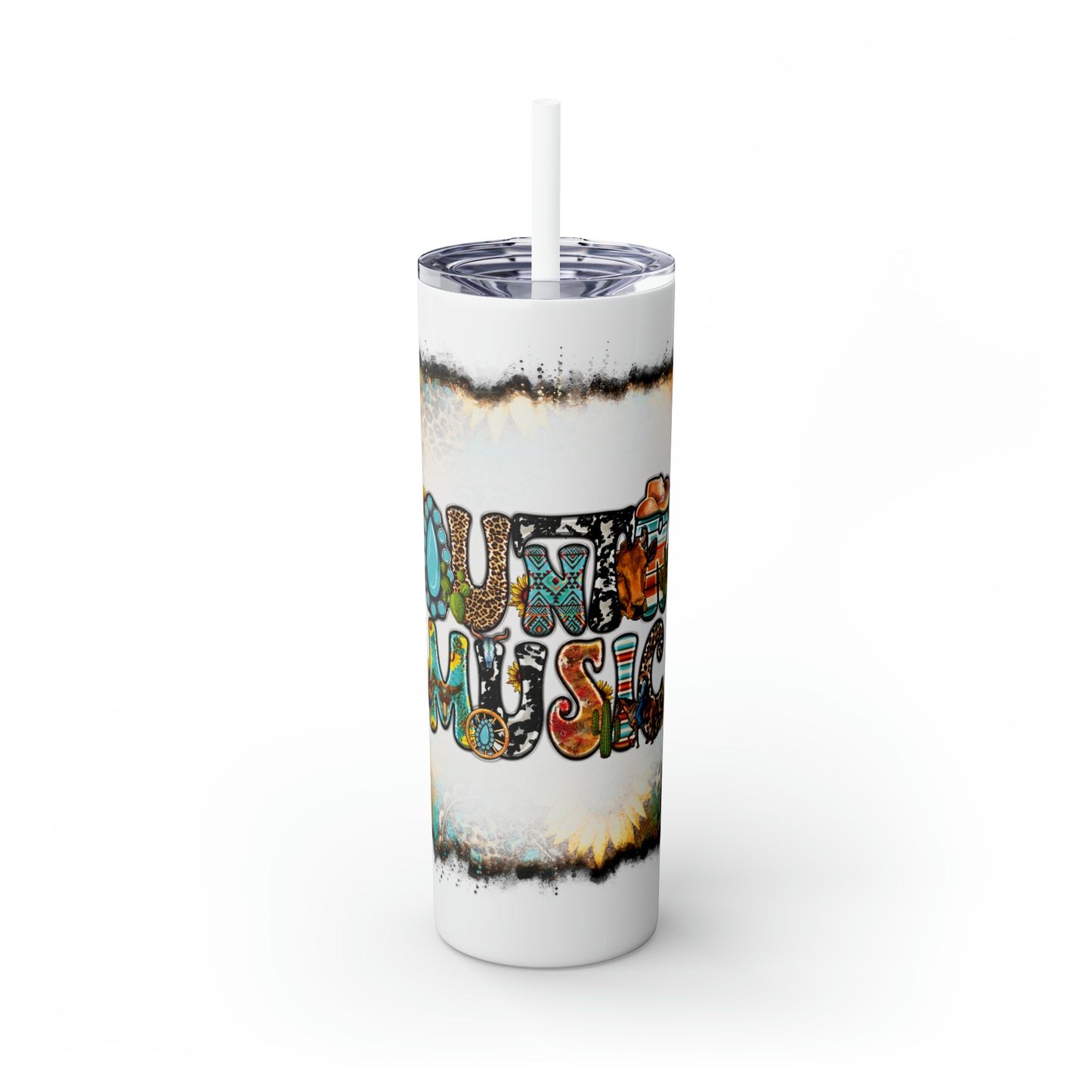 Skinny Tumbler with Straw, 20oz, Sunflowers, Western, Quote, Country Music