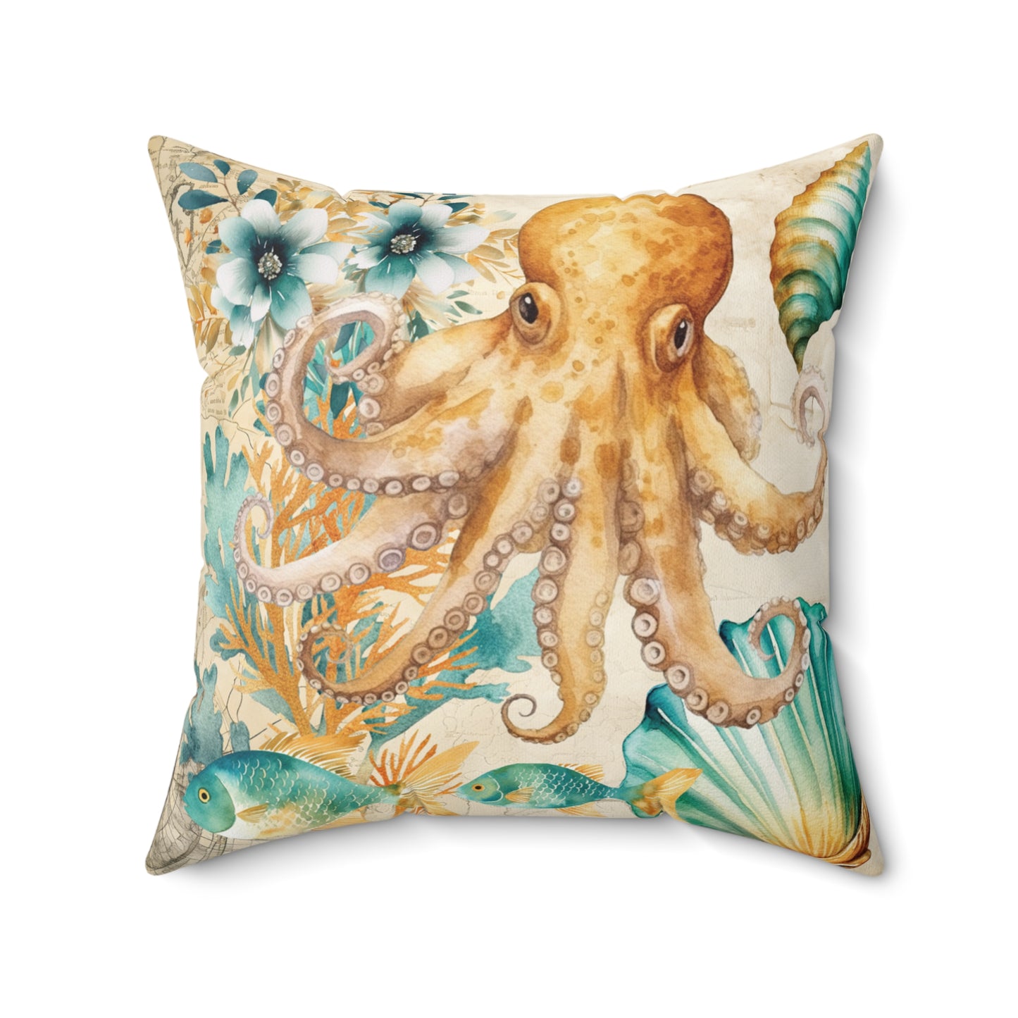 Nautical Polyester Square Cushion, Nautical cushion, Octapus