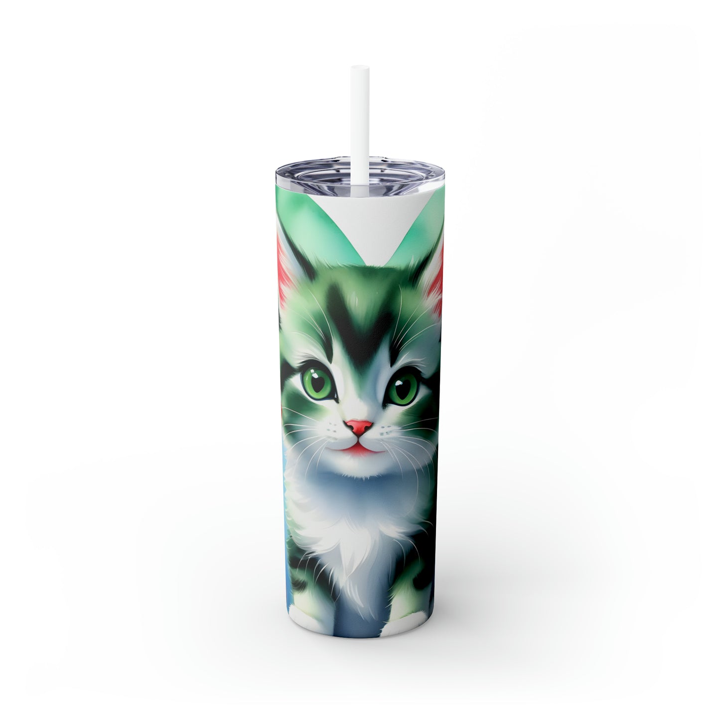 Skinny Tumbler with Straw, 20oz, Cat