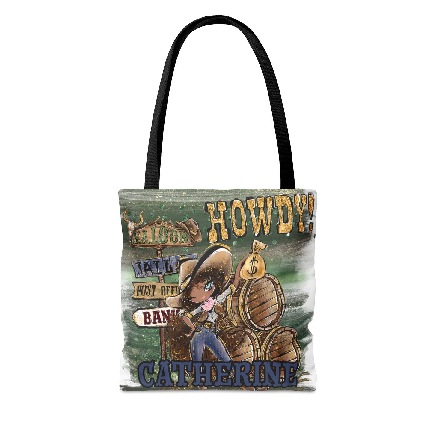 Personalised Tote Bag, Howdy, Brown Curly Hair, Olive Skin, Blue Eyes, Tote bag