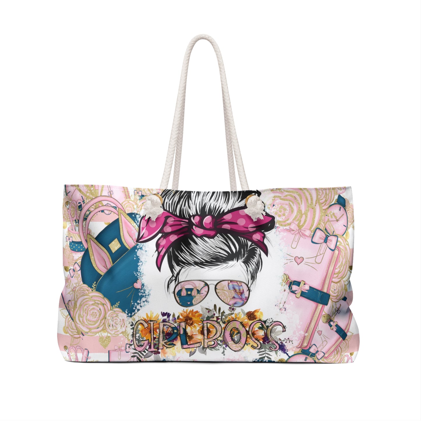 Personalised/Non-Personalised Weekender Bag, Girl Boss, Large Weekender Bag, Beach Bag, Book Bag