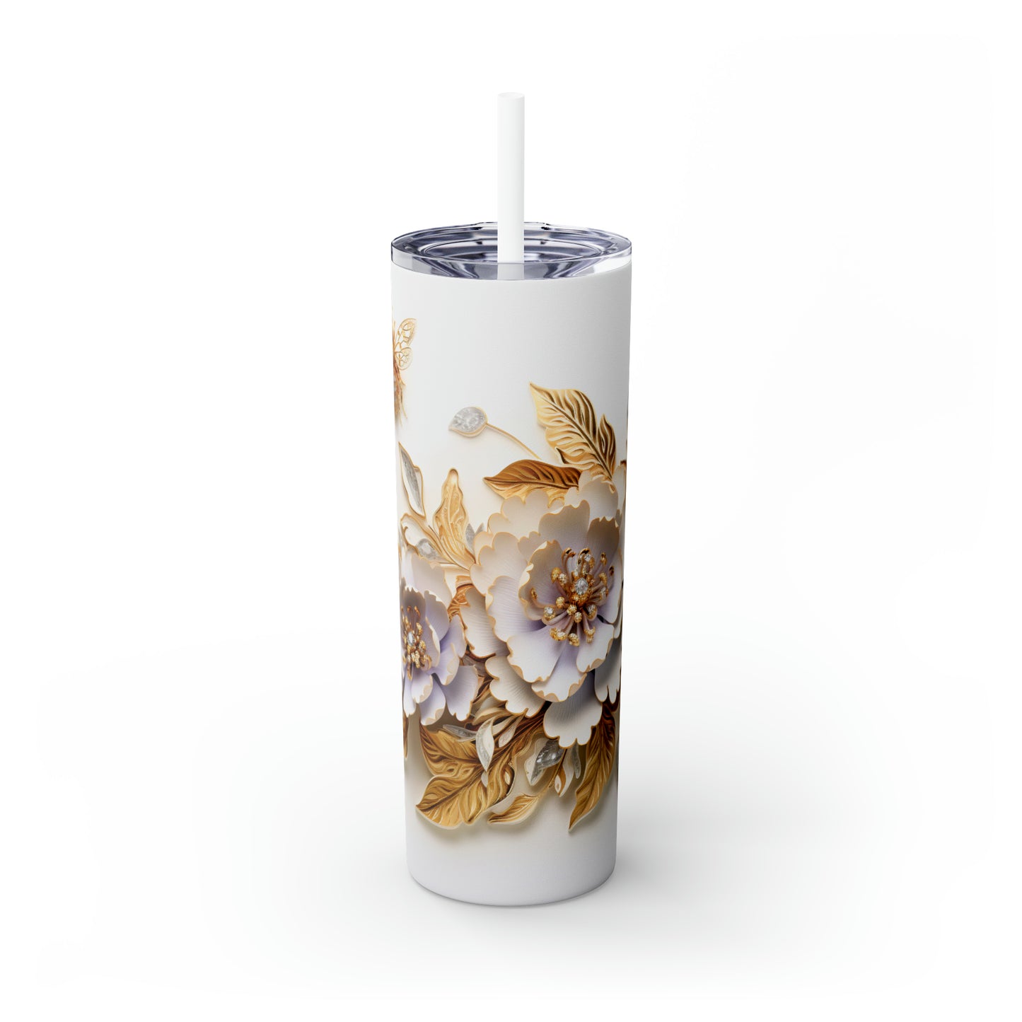 Skinny Tumbler with Straw, 20oz, Floral, awd-419