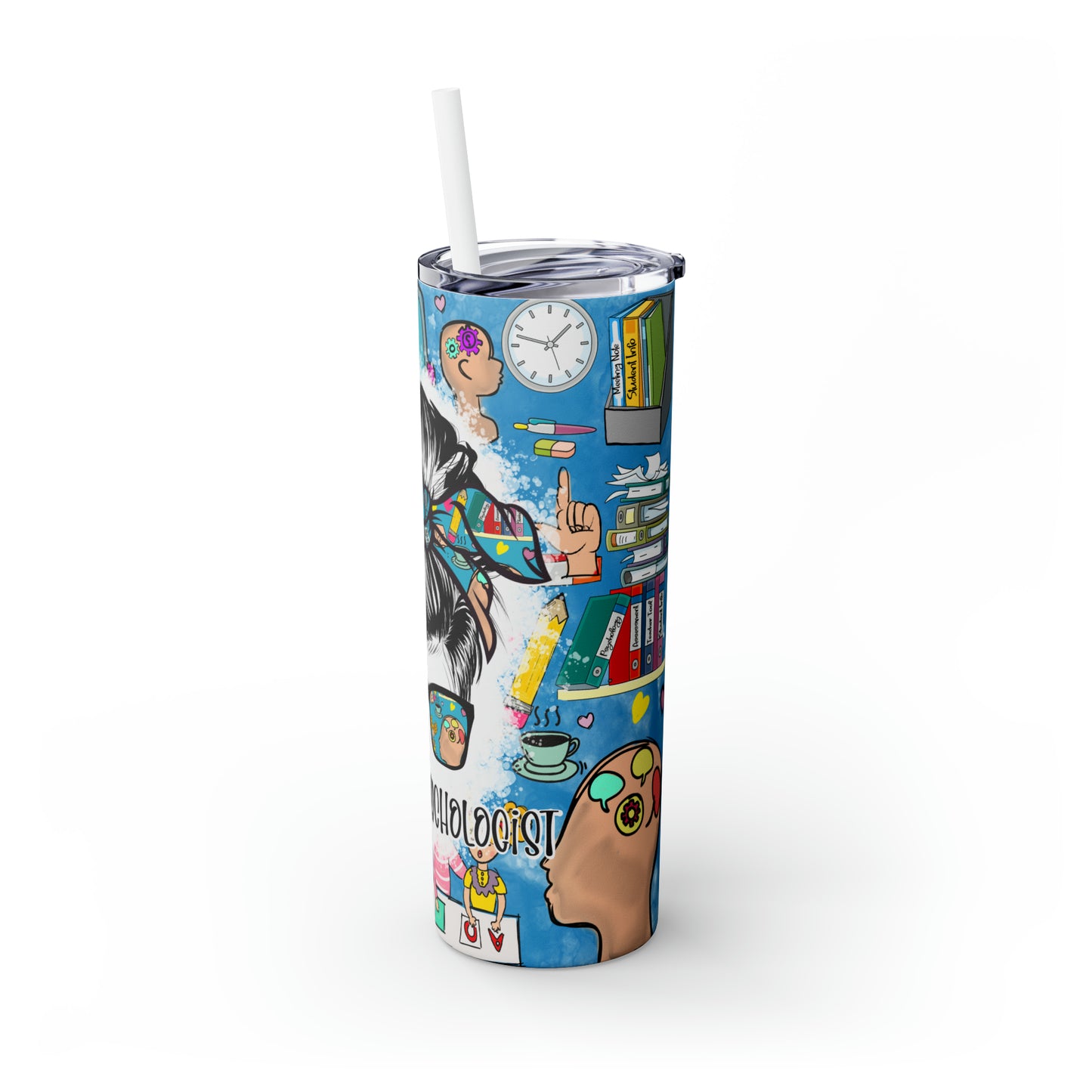 Skinny Tumbler with Straw, 20oz, Teacher, School Psychologist