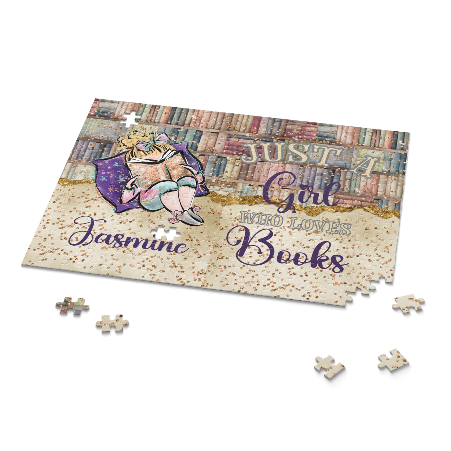 Puzzle, Just a Girl who Loves Books, Blonde Hair, Personalised, (120, 252, 500-Piece)