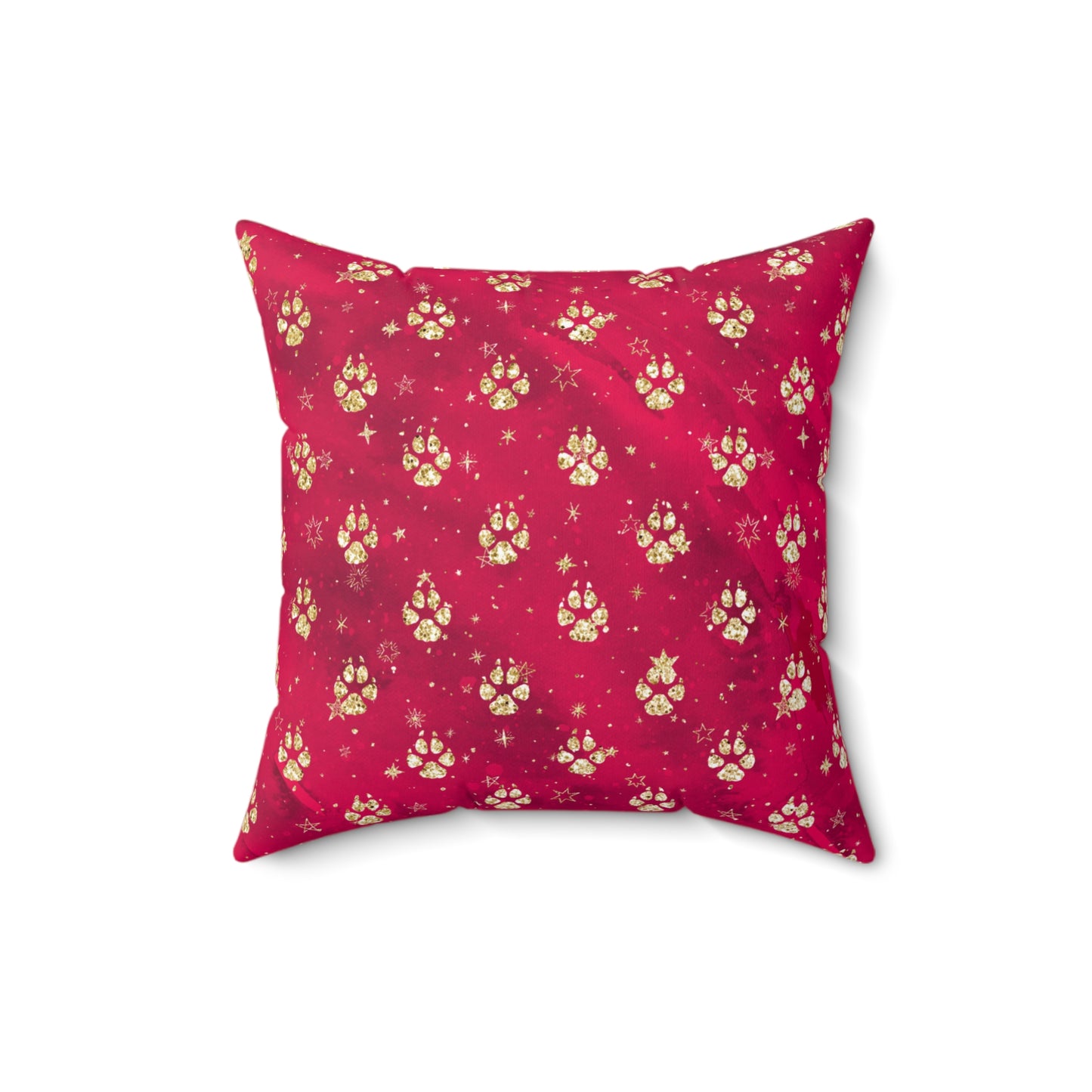 Spun Polyester Square Pillow, Doggie Red Paws Christmas Cushion