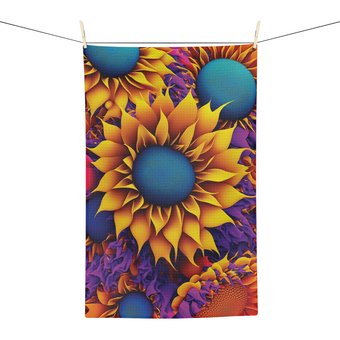 Microfiber Tea Towel Retro Sunflowers Floral