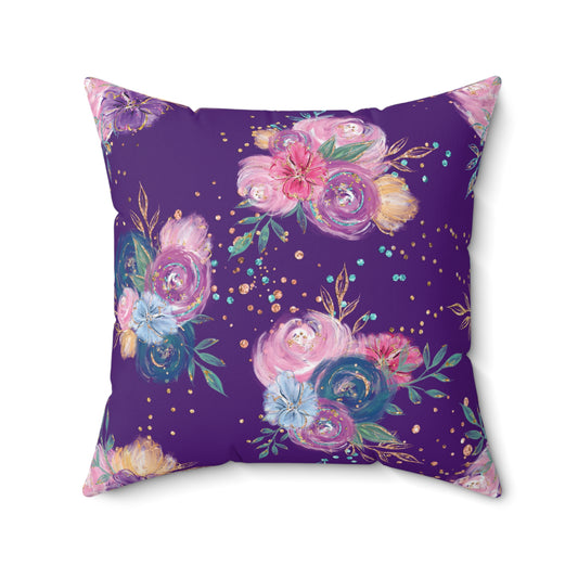 Spun Polyester Square Pillow, Floral Cushion