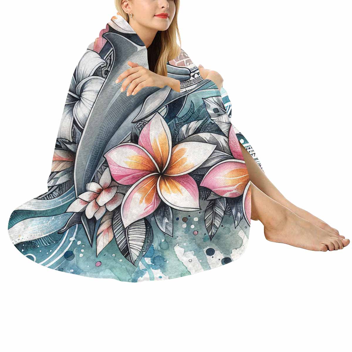 Sea_Animals_Dolphin_Awd351114  Circular Micro Fleece Blanket 60"