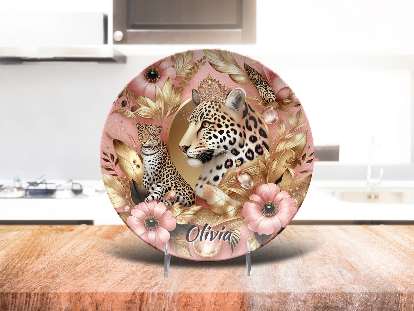 Personalised Pink and Gold Leopard Print Plate/Platter