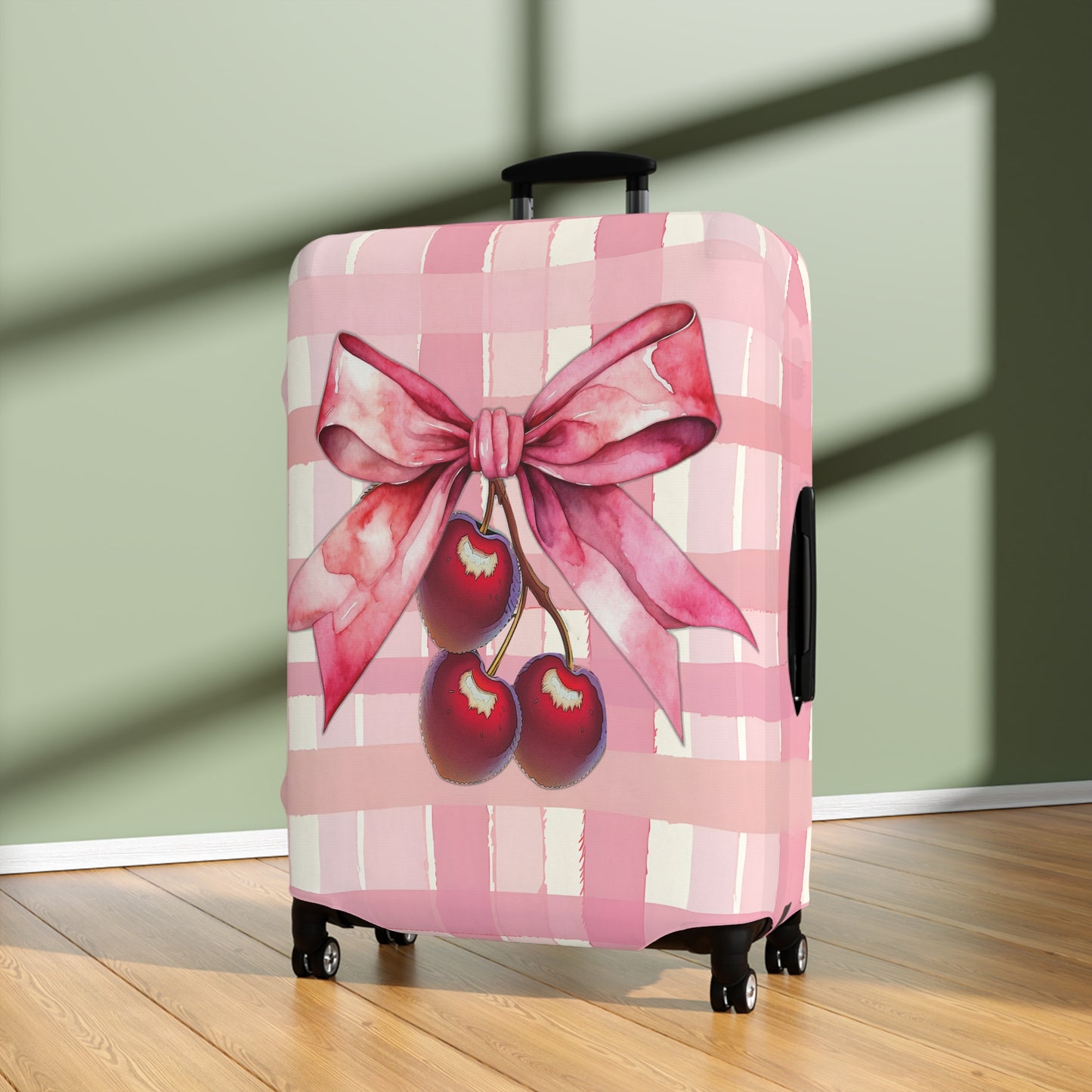 Luggage Cover, Rockabilly, Coquette, Pink Tartan, Cherries and Ribbon, awd-2517