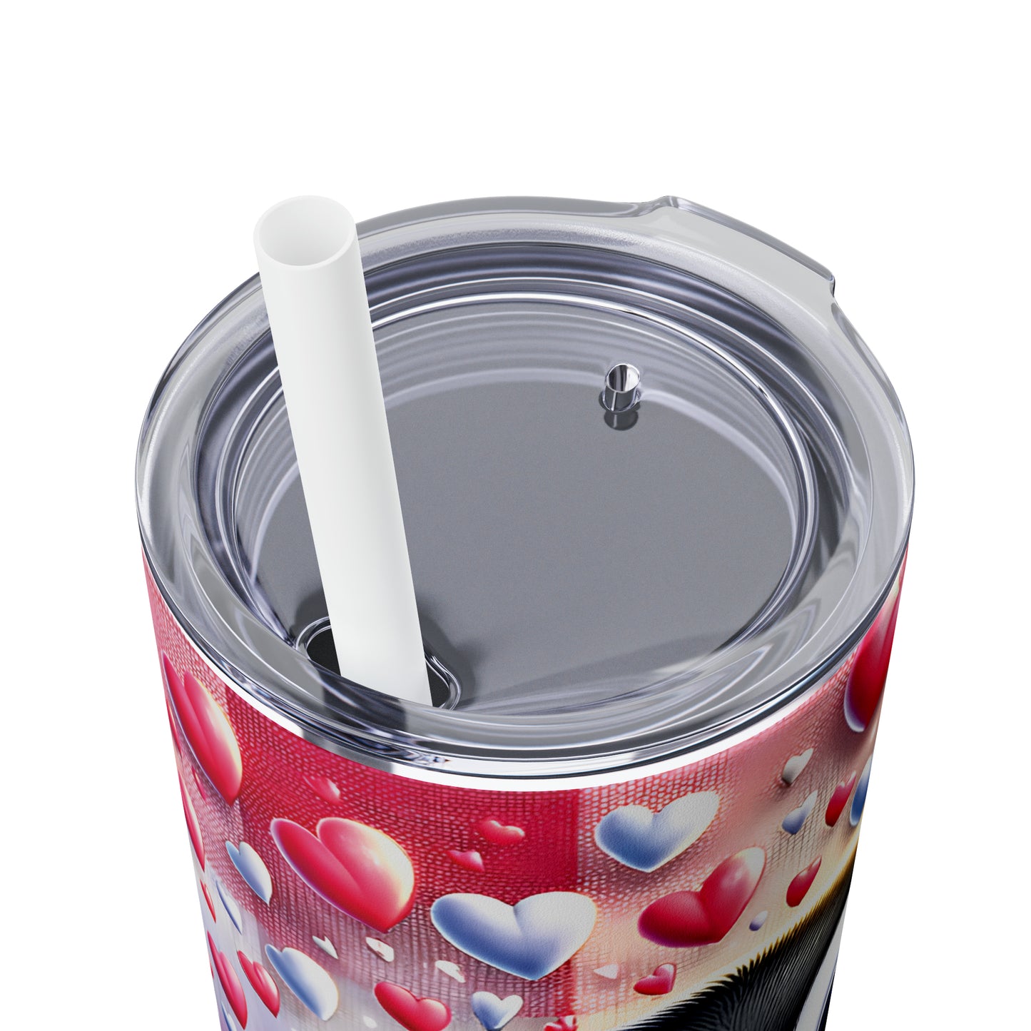 Skinny Tumbler with Straw, 20oz, Penguin, Valentines Day