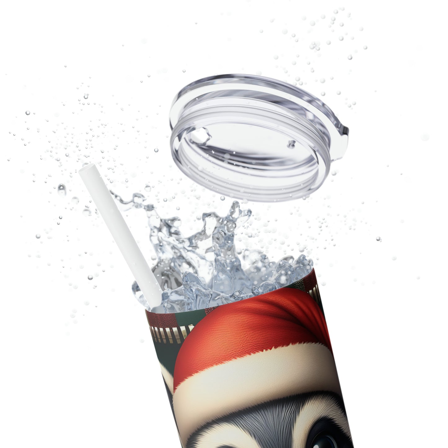 Skinny Tumbler with Straw, 20oz,  Racoon wearing Santa Hat, Zipper, awd-860