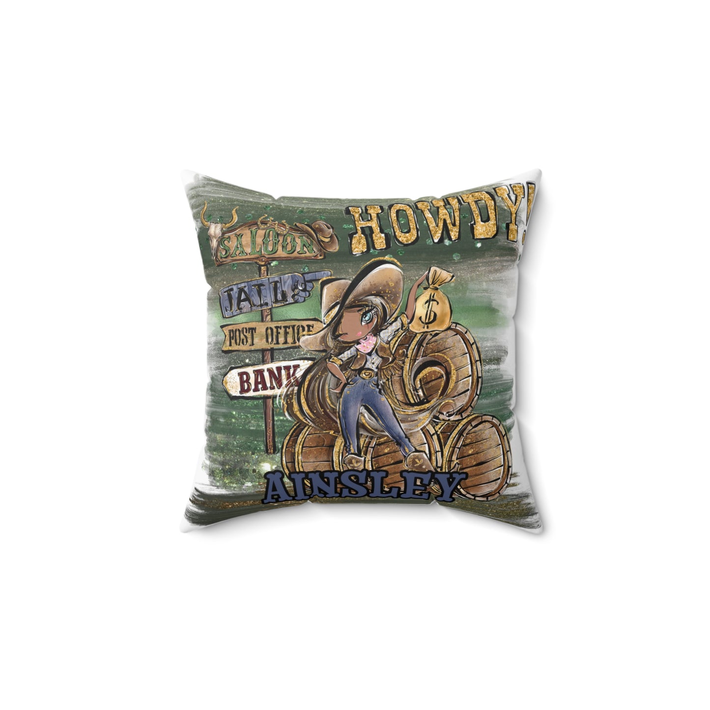 Personalised Howdy Cushion, Brown Hair, Olive Skin, Blue Eyes, Polyester Square Cushion, Christmas cushion