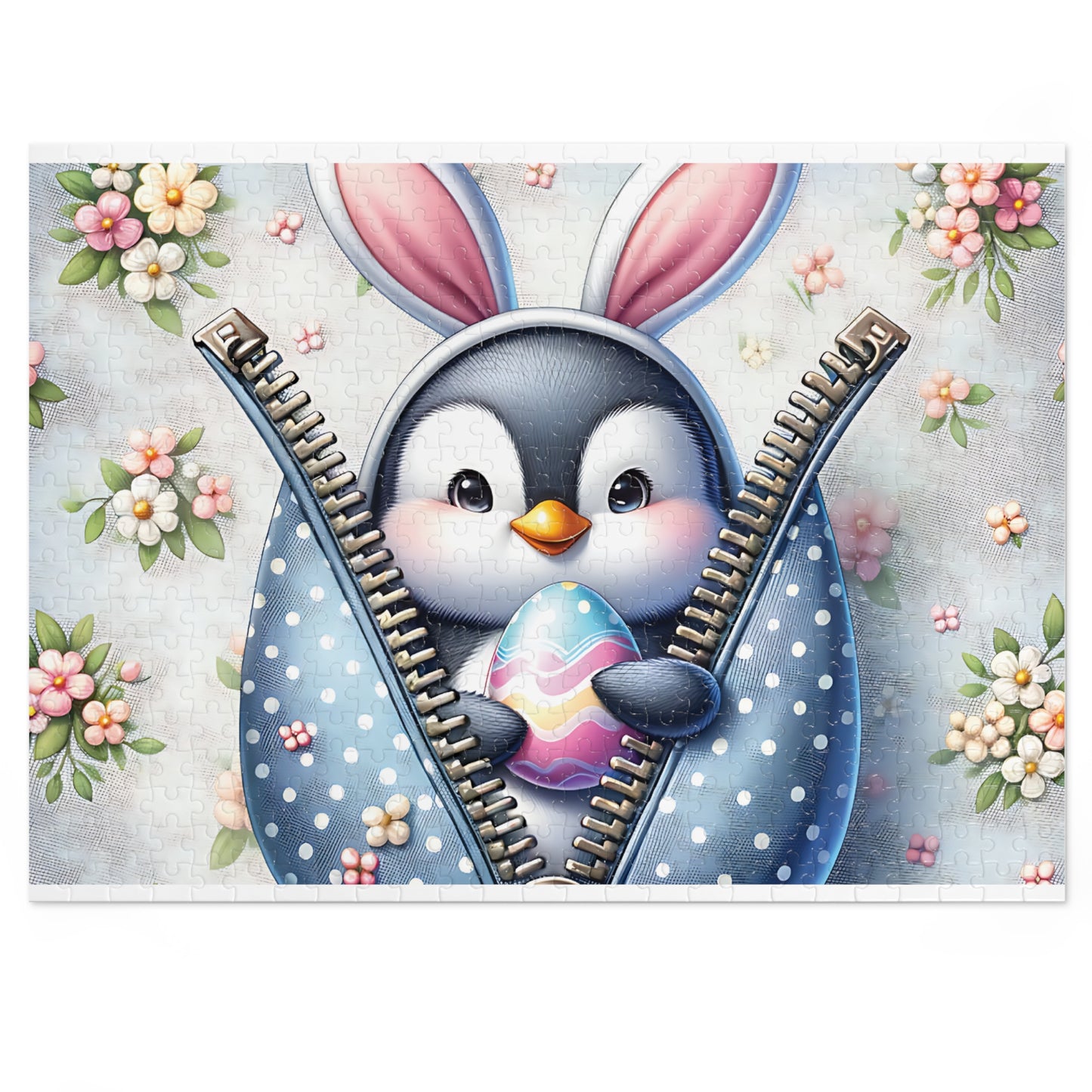 Jigsaw Puzzle, Easter, Penguin with Bunny Ears, Personalised/Non-Personalised (30, 110, 252, 500,1000-Piece)