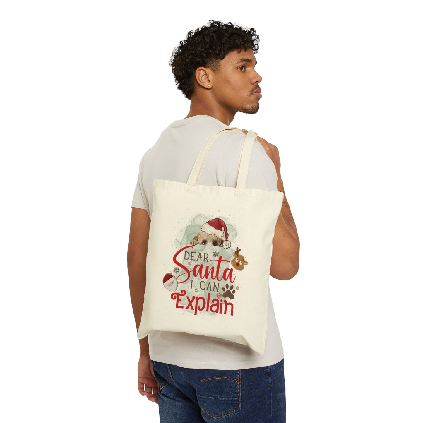 Cotton Canvas Tote Bag, Dog Paws Bag, Dear Santa Bag, Dear Santa Tote, Christmas Bag, Dog Christmas Tote Bag