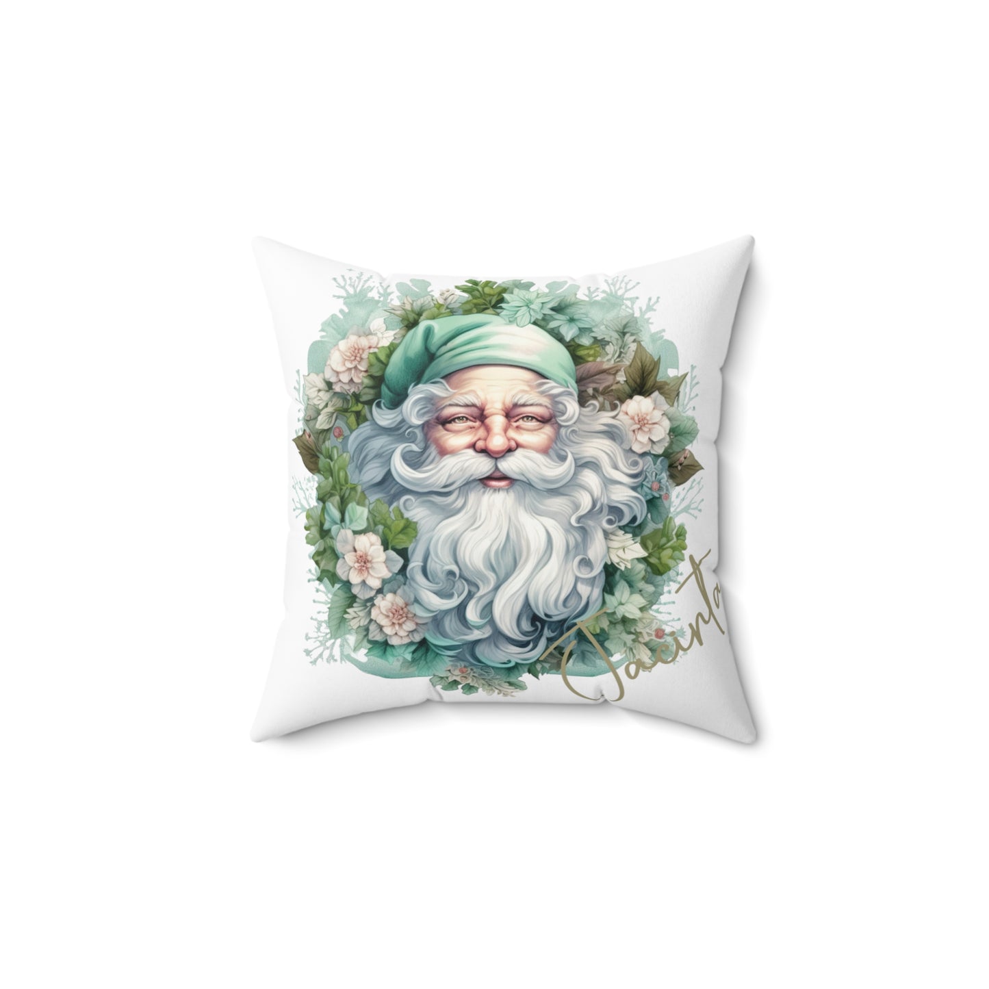 Personalised Christmas Cushion, Santa Wreath, Polyester Square Cushion, Christmas cushion