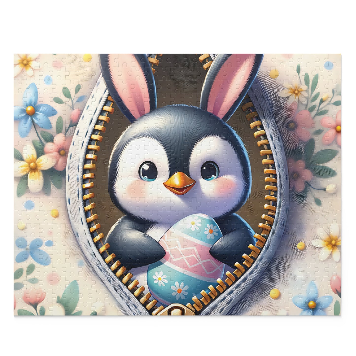 Personalised/Non-Personalised Puzzle, Easter, Penguin with Bunny ears (120, 252, 500-Piece)