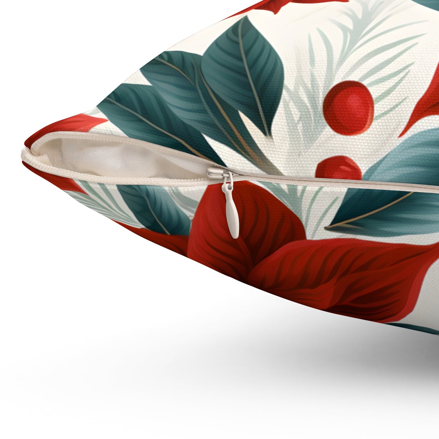 Spun Polyester Square Pillow, Red Poinsettia Floral Cushion