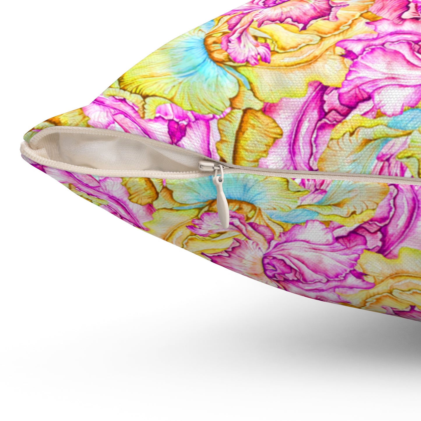 Spun Polyester Square Pillow, Iris Flower Cushion