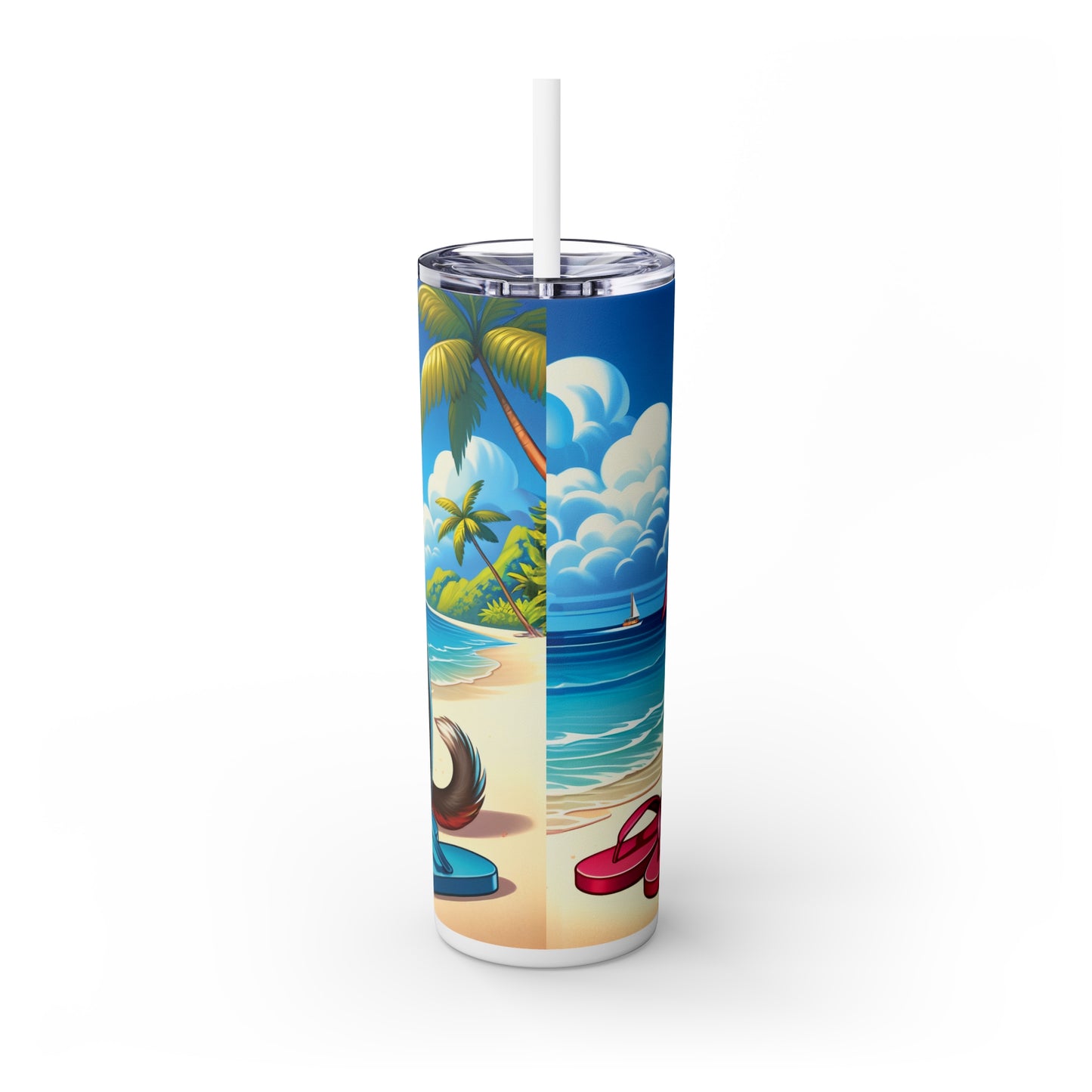 Skinny Tumbler with Straw, 20oz, Dog on Beach, Tenessee, awd-1247