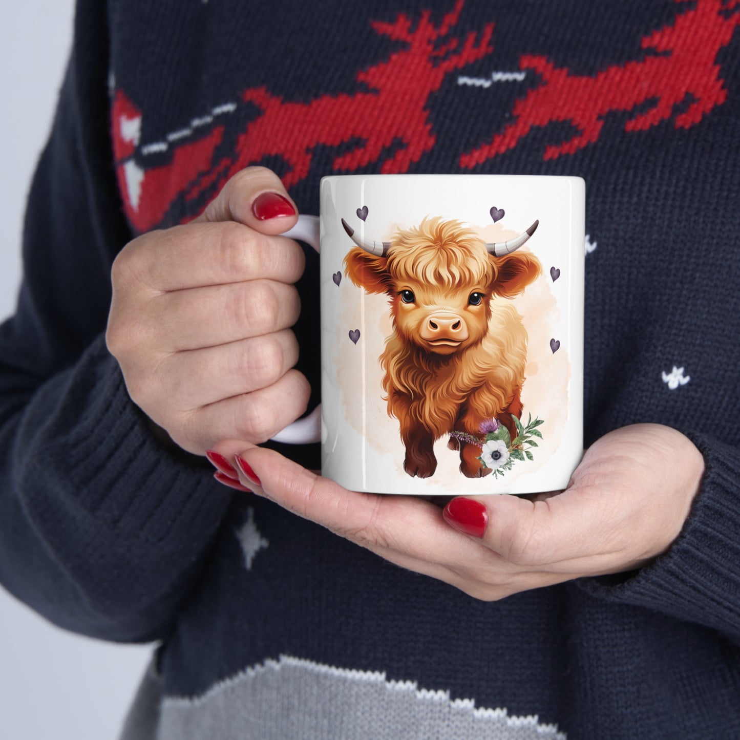 Personalised/Non Personalised Highland Cow, Ceramic Mug 11oz, Highland Cow Mug