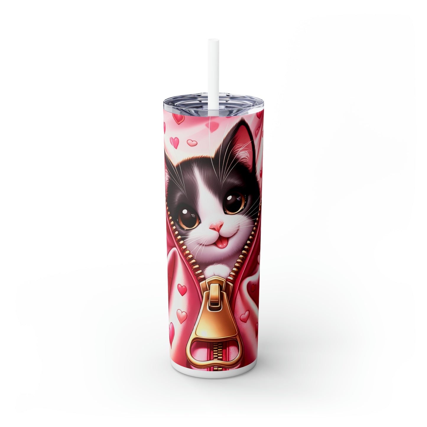 Skinny Tumbler with Straw, 20oz, Cat, Valentines Day, awd-925