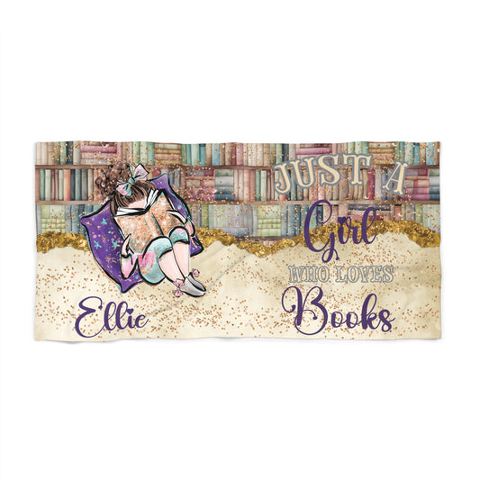 Beach Towel, Just a Girl who Loves Books, Brunette Hair, Polycotton Towel, 2 sizes Available