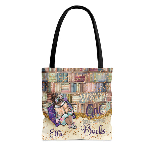 Personalised Tote Bag, Just A Girl Who Loves Books, Dark Skin, Tote bag