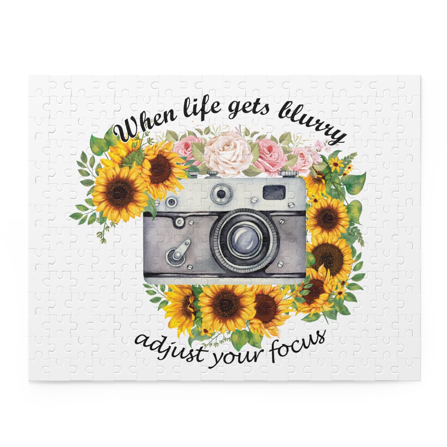 Personalised/Non-Personalised Puzzle, Sunflowers, Camera, When life gets blurry adjust the focus (120, 252, 500-Piece)