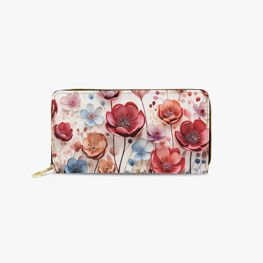 Long Type Zipper Purse, Poppy Flowers, awd-655