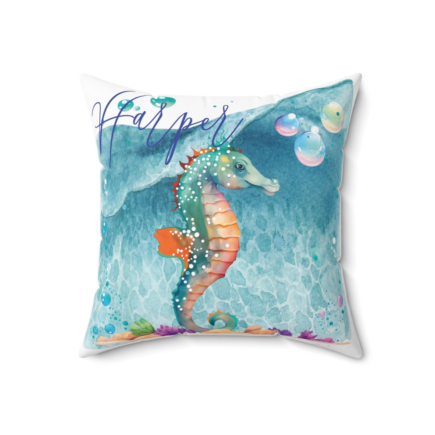 Personalised Polyester Square Cushion, Seahorse cushion