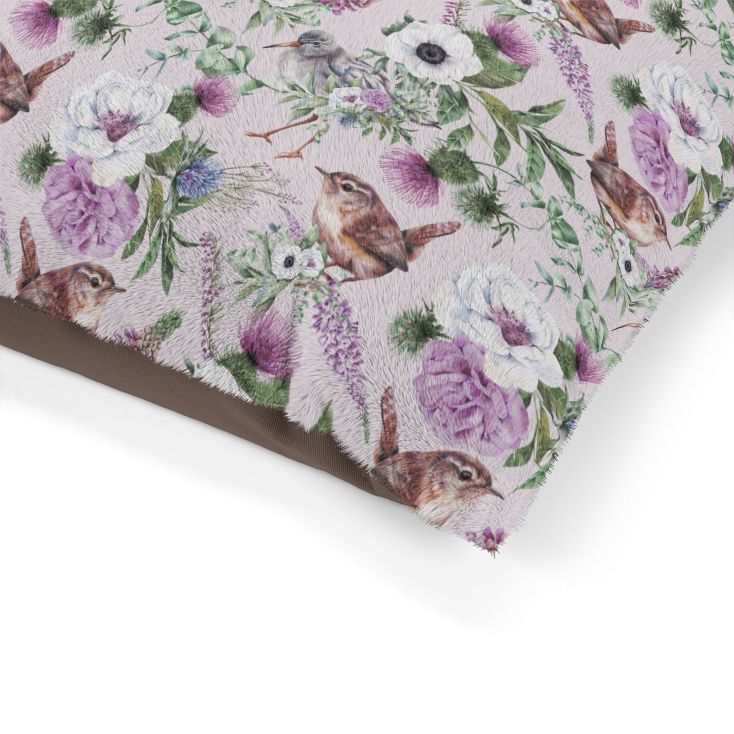 Luxury Pet Bed, feather soft fleece, Scottish Floral Bird