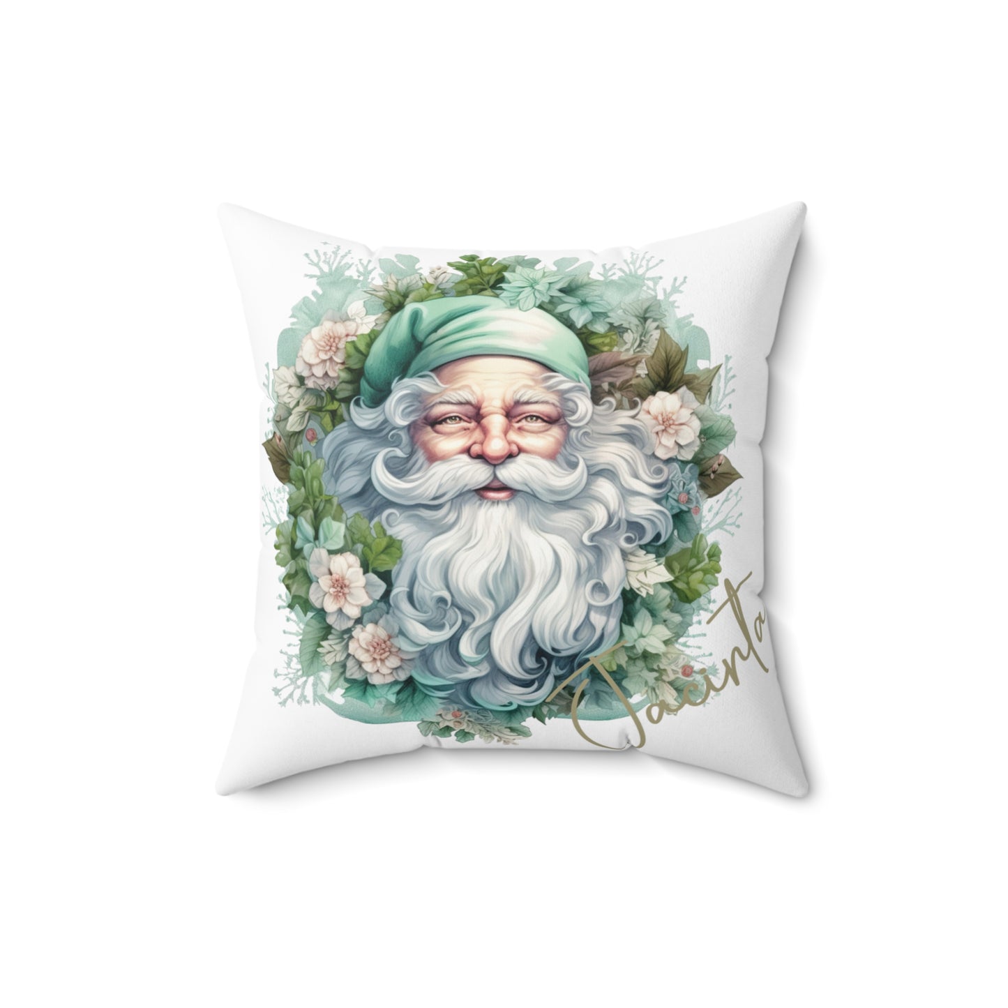 Personalised Christmas Cushion, Santa Wreath, Polyester Square Cushion, Christmas cushion