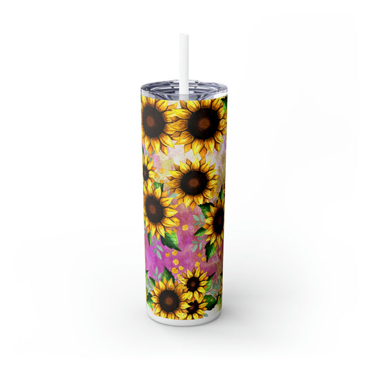 Skinny Tumbler with Straw, 20oz, Sunflowers