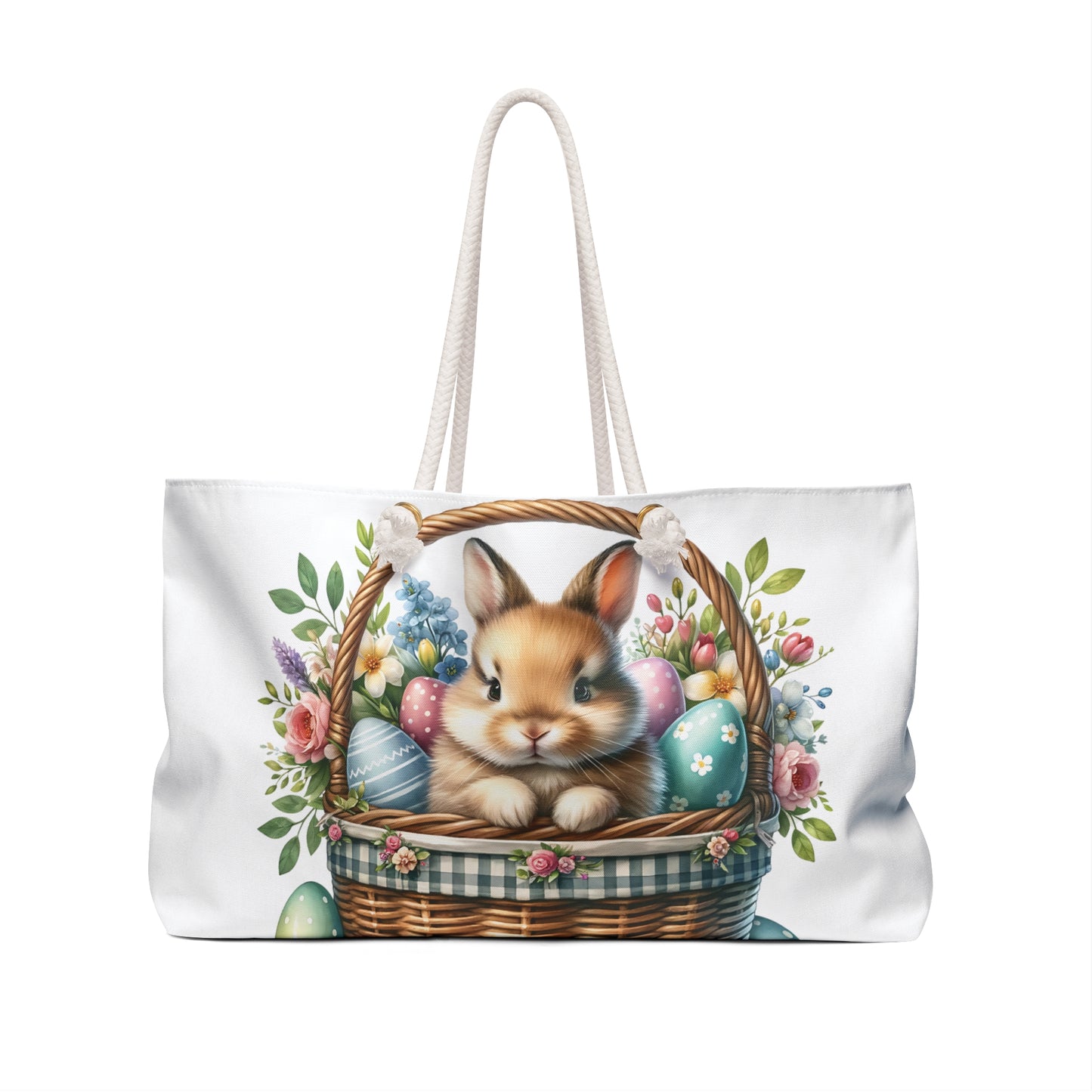 Personalised/Non-Personalised Weekender Bag, Easter Bunny, Rabbit, Large Weekender Bag, Beach Bag, Book Bag