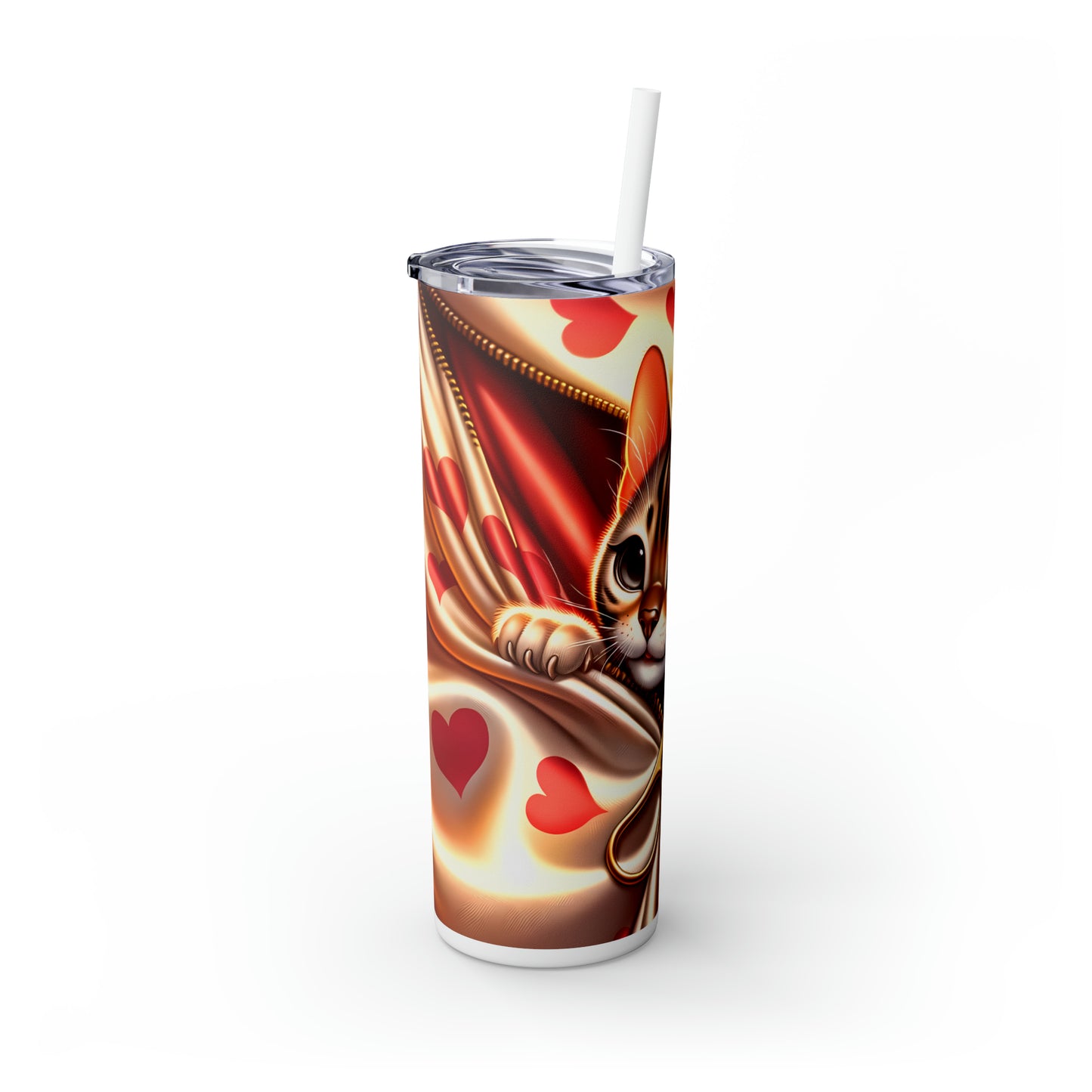 Skinny Tumbler with Straw, 20oz, Cat, Valentines Day, awd-923