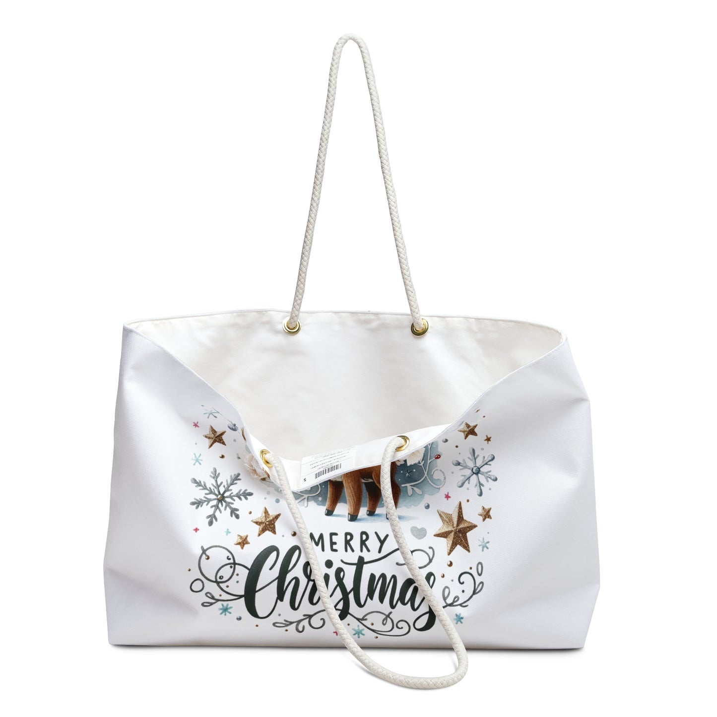 Personalised/Non-Personalised Weekender Bag, Reindeer, Merry Christmas, Large Weekender Bag, Beach Bag, Book Bag