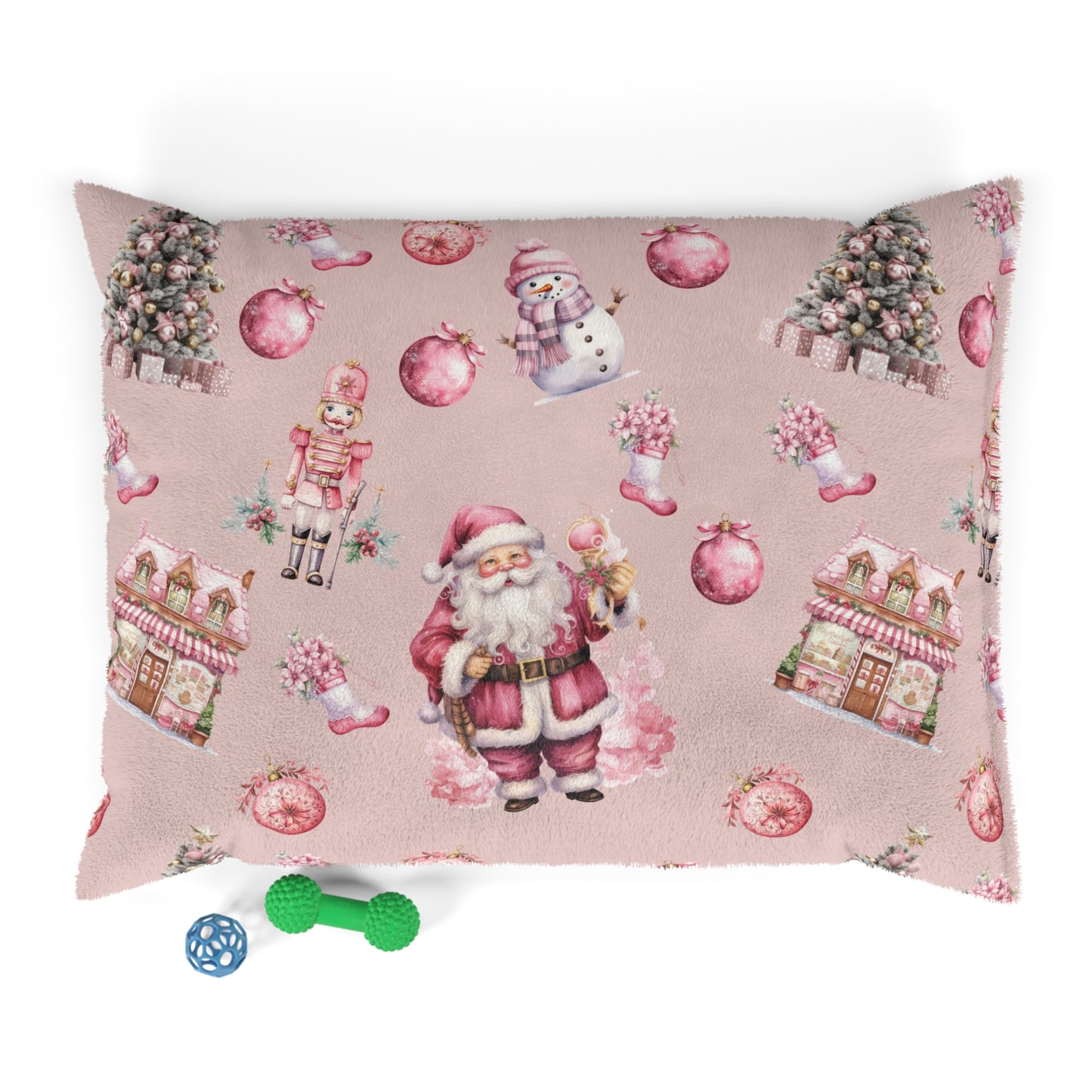 Luxury Pet Bed, feather soft fleece, Pink Christmas