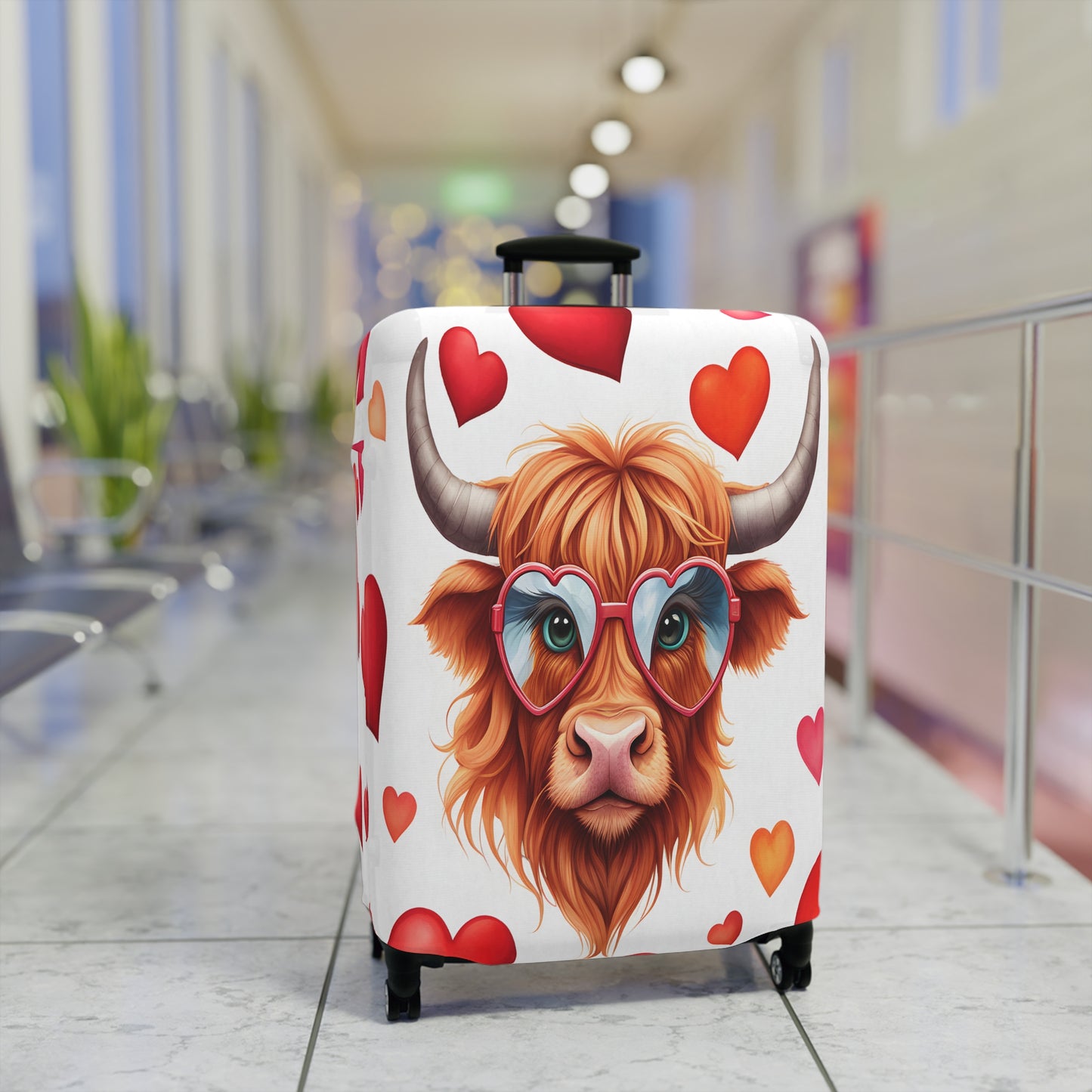 Luggage Cover, Highland Cow, Hearts, awd-239