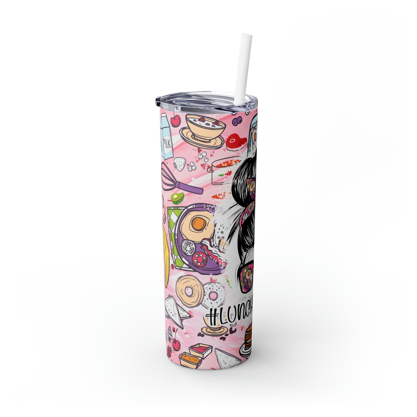 Skinny Tumbler with Straw, 20oz, Lunch Lady