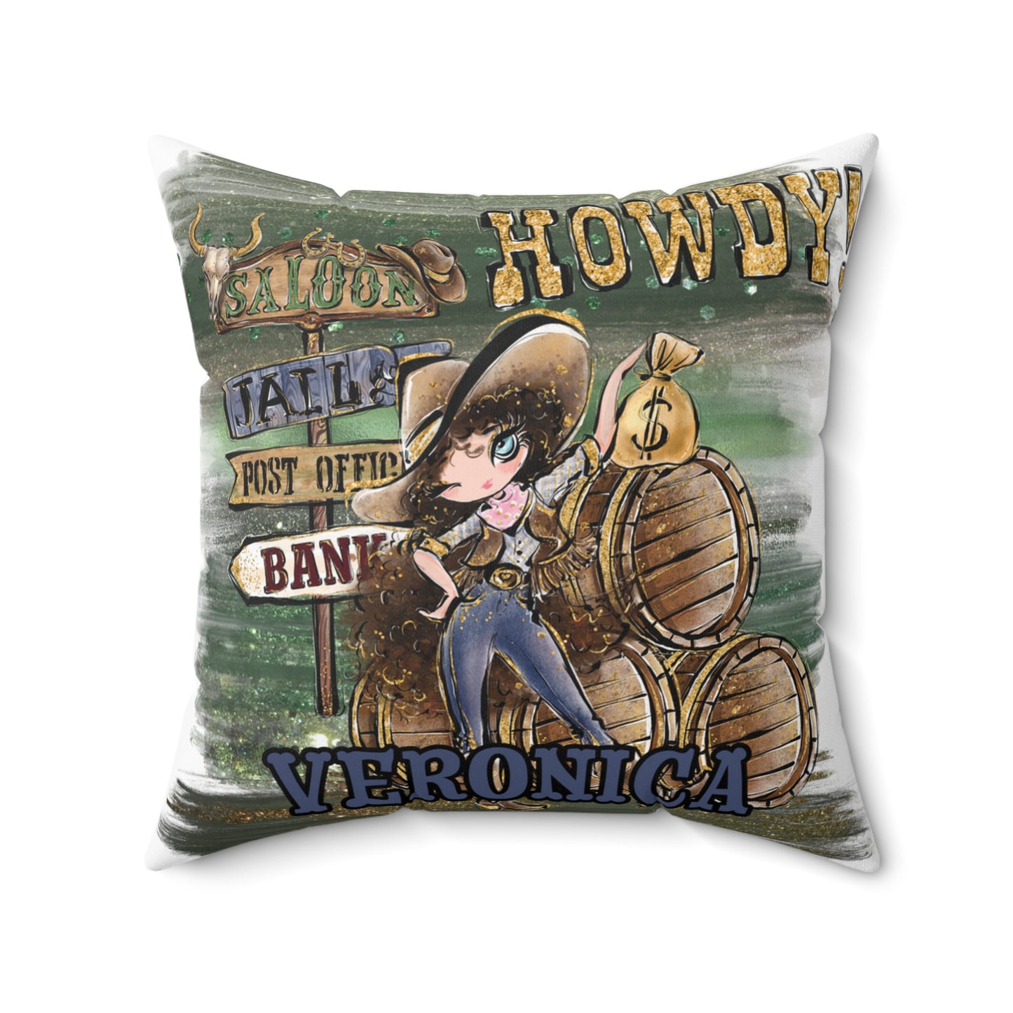 Personalised Howdy Cushion, Brown Curly Hair, Blue Eyes, Polyester Square Cushion, Christmas cushion