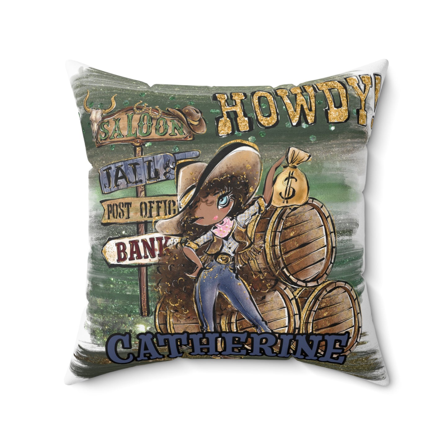 Personalised Howdy Cushion, Brown Curly Hair, Olive Skin, Blue Eyes, Polyester Square Cushion, Christmas cushion