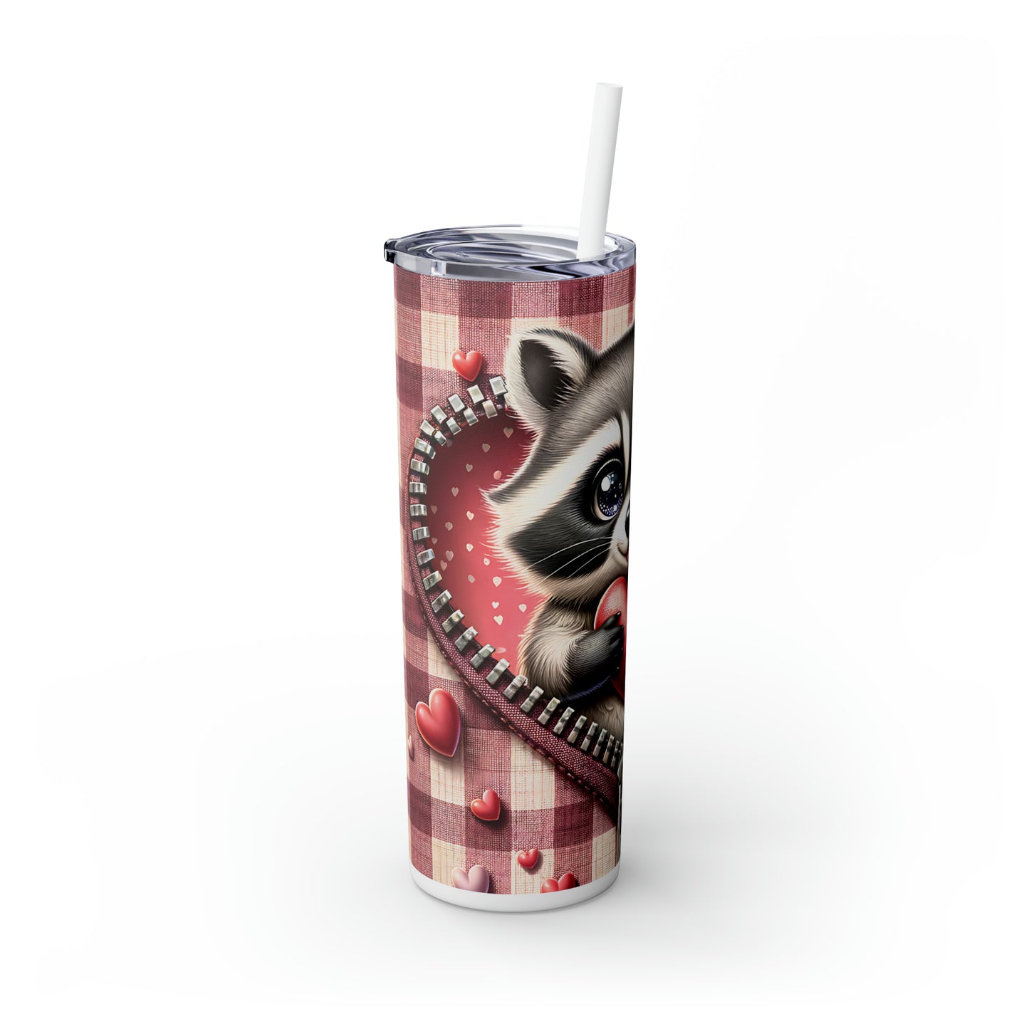 Skinny Tumbler with Straw, 20oz, Racoon, Valentines Day