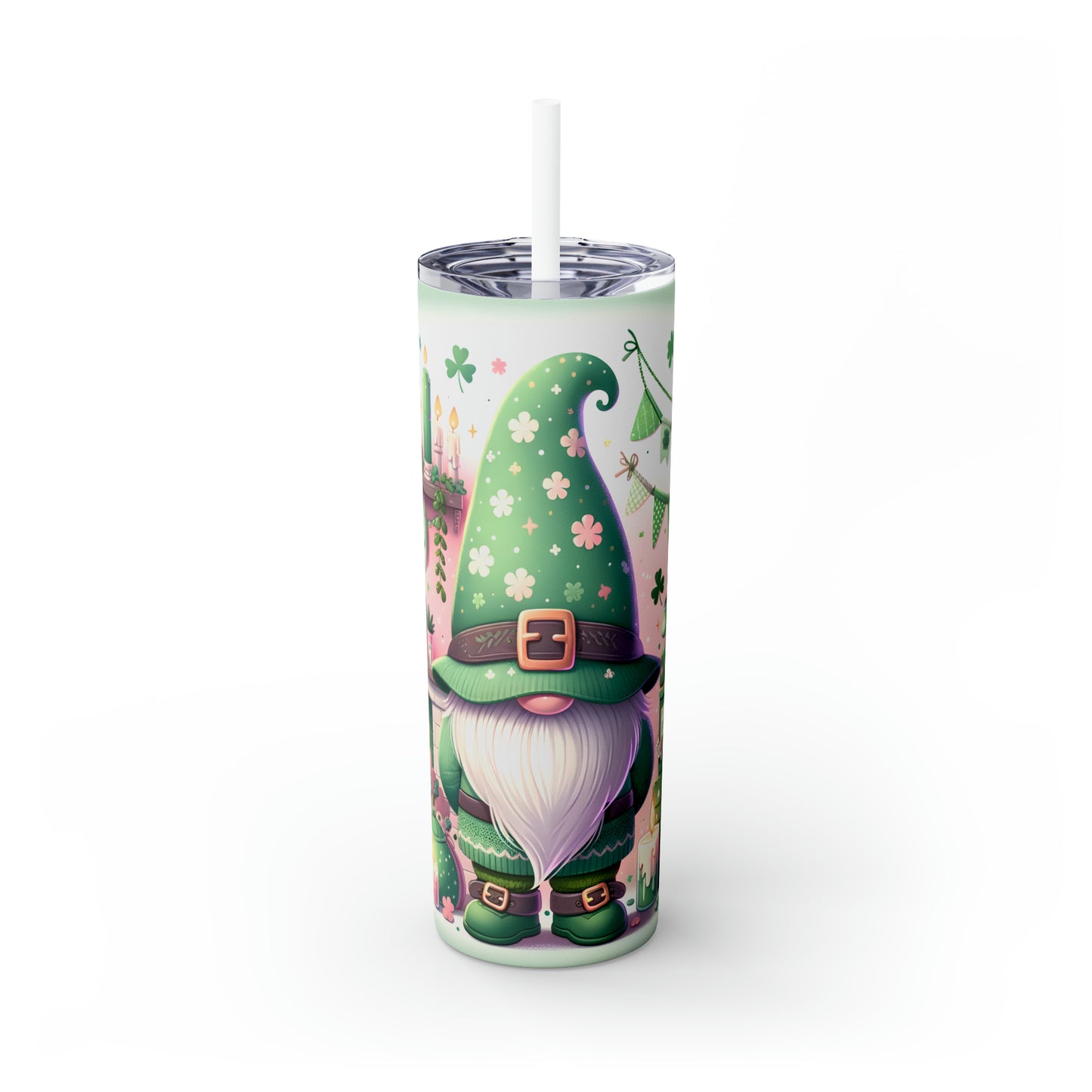 Skinny Tumbler with Straw, 20oz, St Patricks Gnome